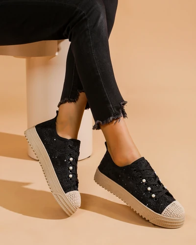 Женские кроссовки Royalfashion с кружевом и пайетками Nille