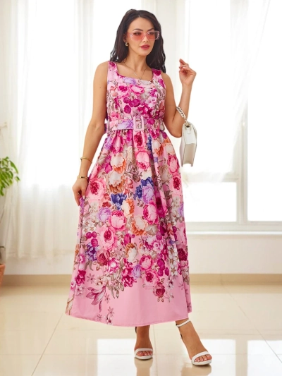 Royalfashion Women's midi dress with straps, featuring a belt in various floral patterns