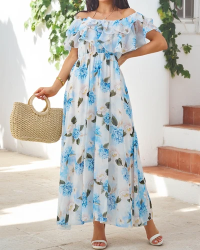 Royalfashion Women's off-the-shoulder dress with short sleeves in various flowers