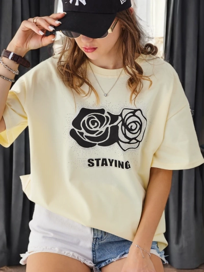 Royalfashion Женская хлопковая футболка с розой Цветок