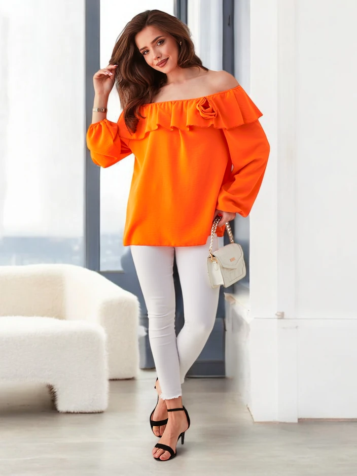 Royalfashion Naiste pluus hispaania stiilis volangidega ja lilledega