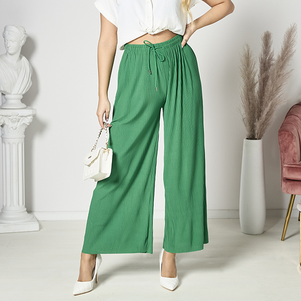 Women's wide pleated palazzo pants in green - Clothing