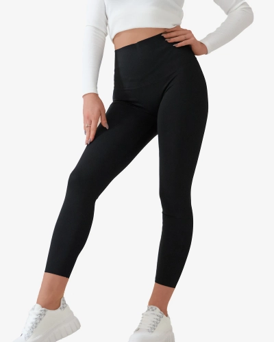 Black women's leggings with wide elastic waistband- Clothing