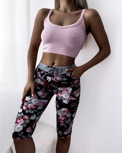 Naiste kastanpruunid 3/4 lillemustriga lühikesed püksid - Riietus