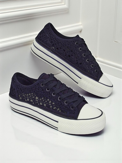 Aureliana Navy Blue Women's Sneakers made of openwork fabric on a flat sole