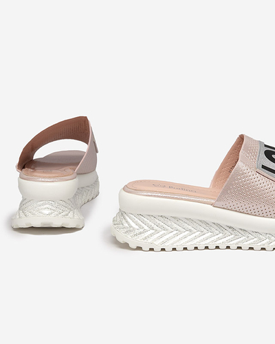 Розовые блестящие женские тапочки со словами Sosha-Обувь