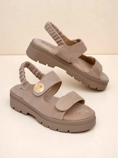 Royalfashion Callista women's beige suede platform sandals