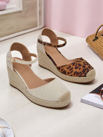 Aurelia Leopard Royalfashion women's wedges eco leather camel