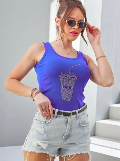 Royalfashion Cotton women's tank top with rhinestone cup