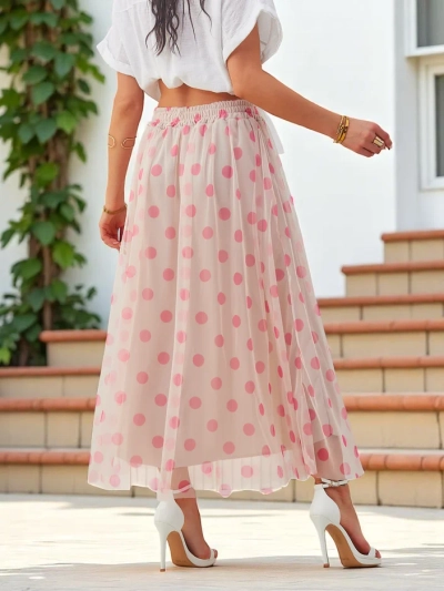 Royalfashion Women's viscose midi skirt with polka dot tulle