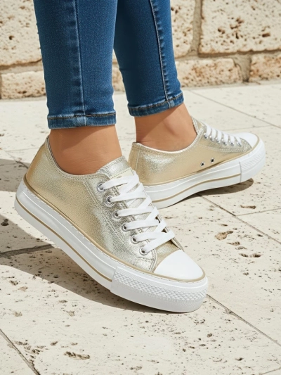Aurelia Italia golden women's platform sneakers fabric spring summer