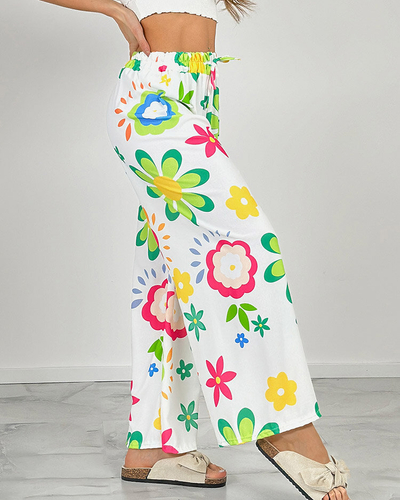 Royalfashion Naiste laiad lillemustrilised riidest püksid