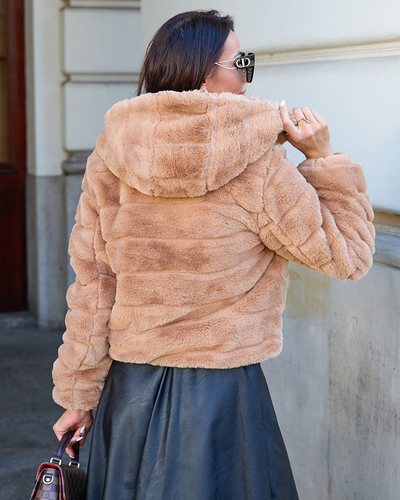 Royalfashion Double-sided women's jacket with fur in light brown