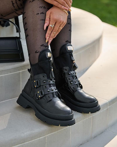 Royalfashion Black women's bagger boots decorated with Dozilda studs