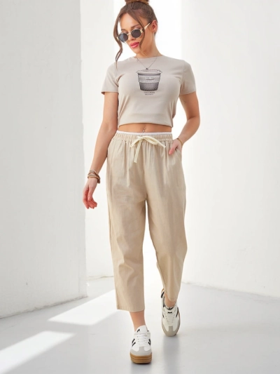 Royalfashion Cotton wide women's pants with a tie