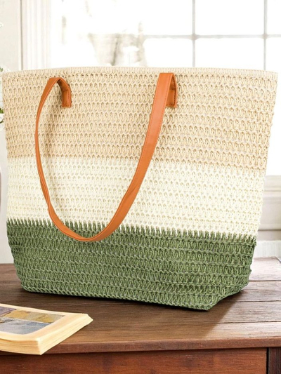 Royalfashion Большая женская соломенная сумка с широкими полосами