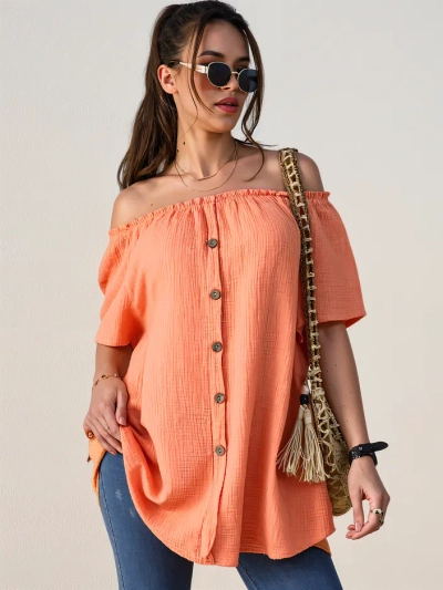 Royalfashion Women's cotton blouse a la Spanish with decorative buttons