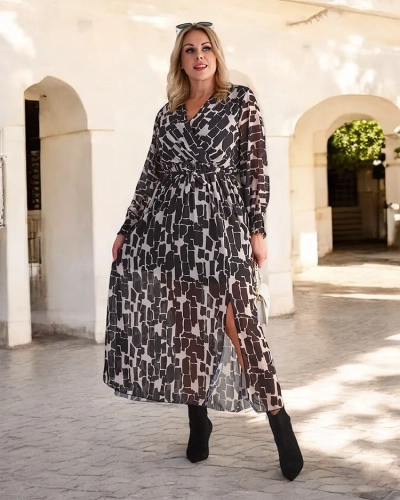 Royalfashion Musta ja beeži mustriga naiste maxikleit