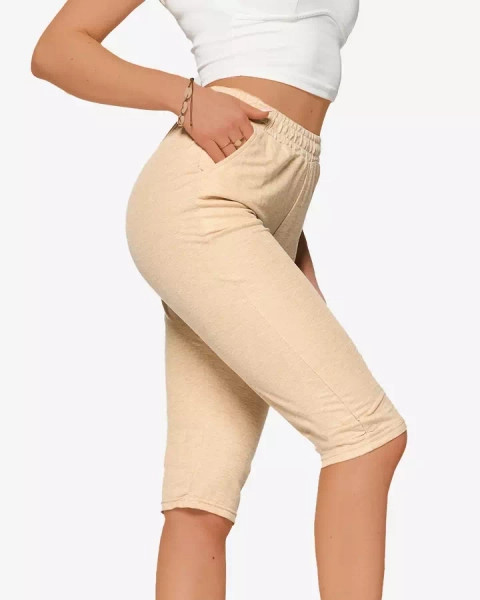 Women's 3/4 length fabric shorts in beige PLUS SIZE- Clothing