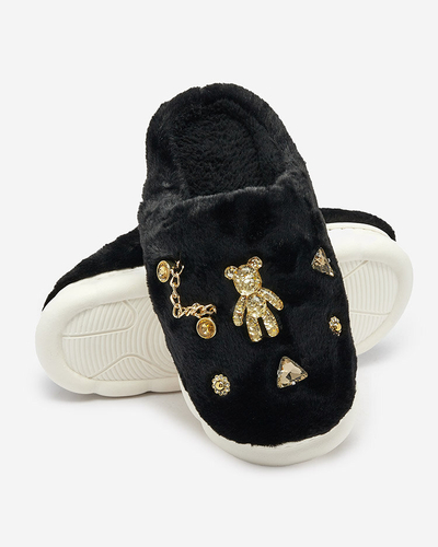 Royalfashion Black women's fur slippers with ornaments Erserra