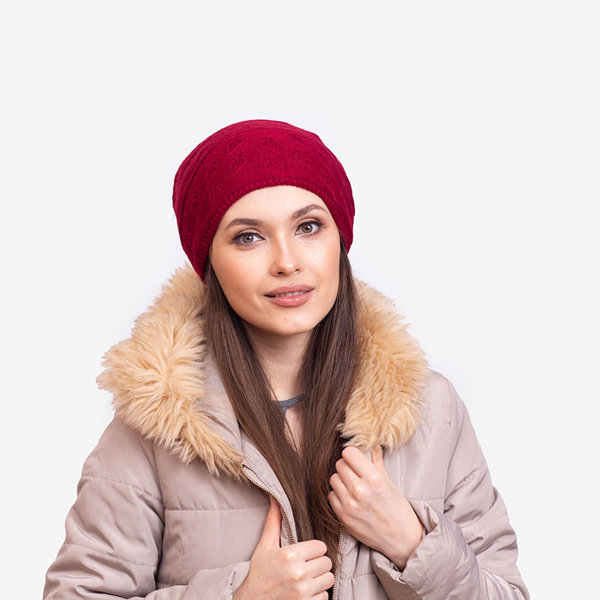 Maroon warm women's double-layer beanie - Accessories