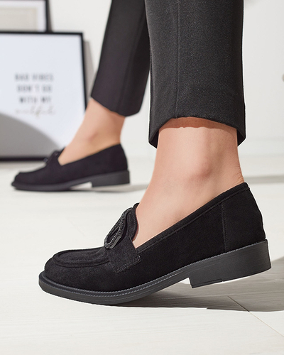 Черные женские мокасины с орнаментом Fogras- Footwear