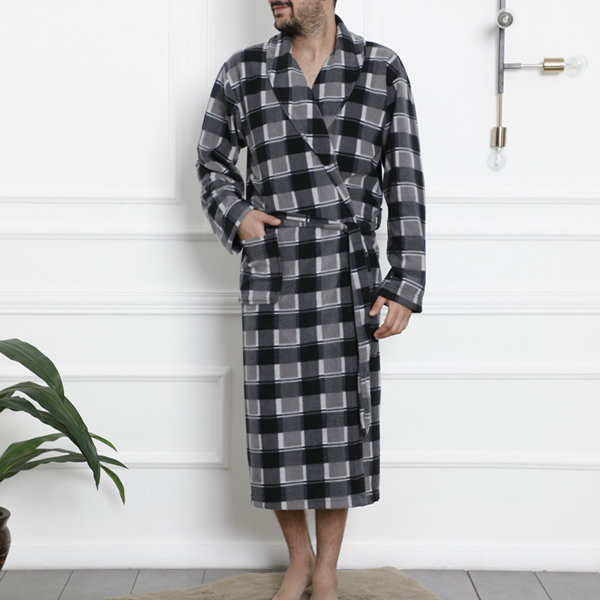 Gray men's checkered bathrobe - Clothing