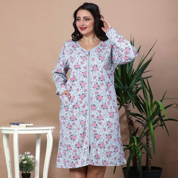 Серая ночная рубашка с цветочным узором PLUS SIZE- Clothing