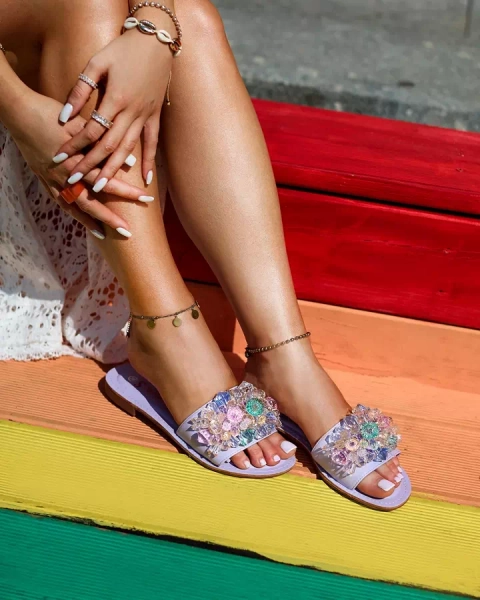 Royalfashion Lillad värviliste kristallidega naiste flip-flops Bling Breeze