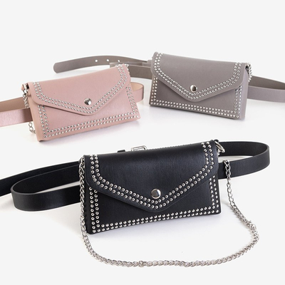 Gray small kidney bag with rhinestones - Handbags