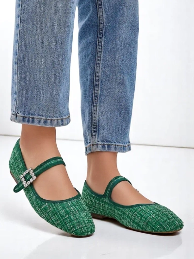 Royalfashion Women's checkered ballet flats with a buckle and strap Riffos