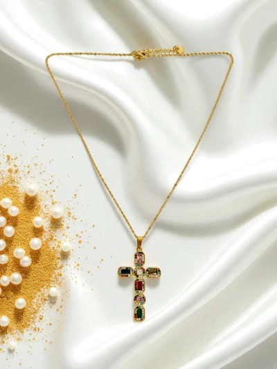 Aurelia Lux Colorful Cross Gold Glamour Necklace with Stones