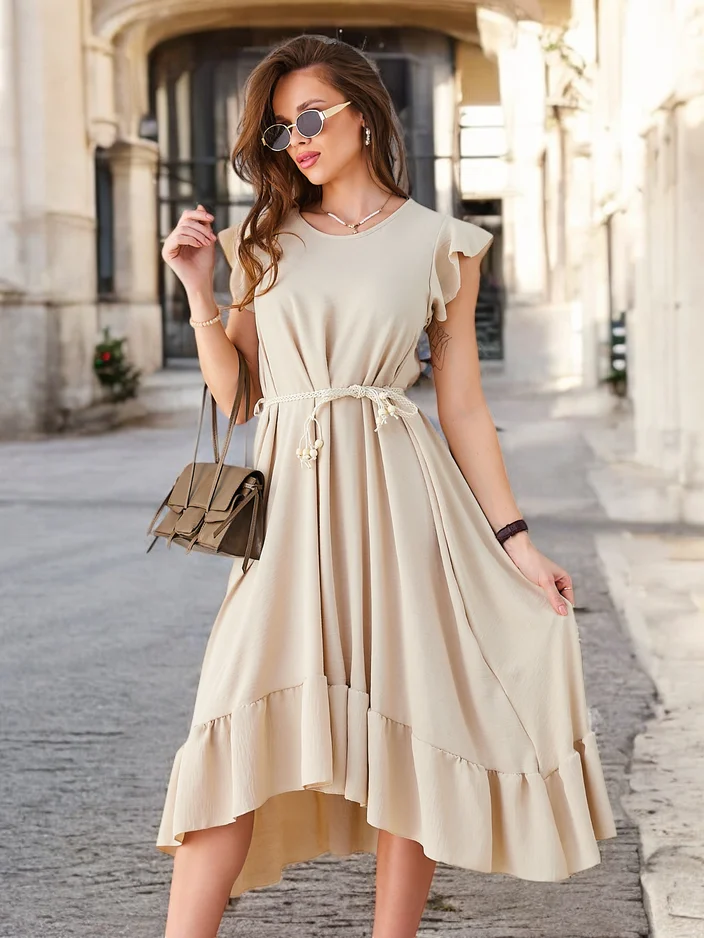 Royalfashion Naiste midi kleit volangide ja lühikeste varrukatega