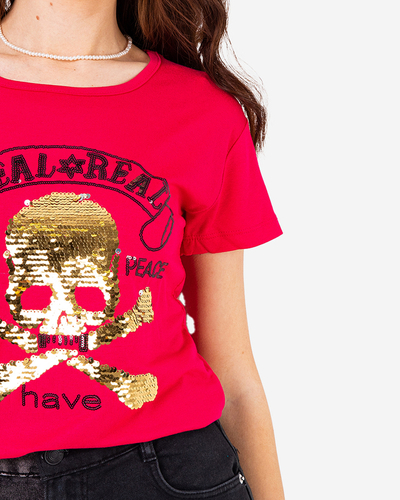 Fuksia naiste litrite ja kirjadega t-särk - Riietus