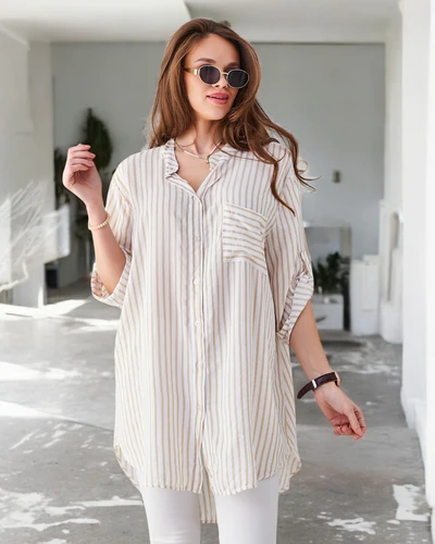 Royalfashion Women's long striped viscose shirt
