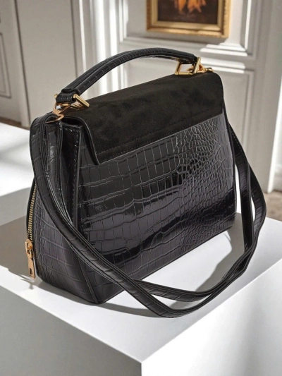 Must naiste käekott Vespera Classico öko-seemisnahast ja lakknahast