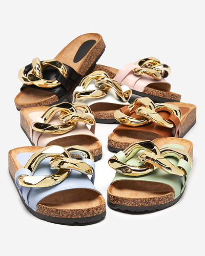 Atalanta Royalfashion women's flip-flops with chain - light pink eco leather