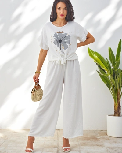 Royalfashion Women's casual set with a short-sleeve blouse and wide trousers