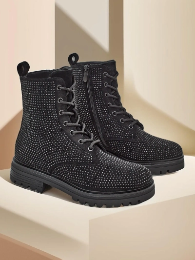 Royalfashion Women's lace-up boots with rhinestones Russos