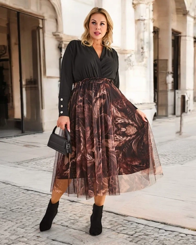 Royalfashion Women's two-layer midi skirt