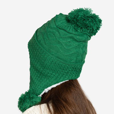 Women's dark green insulated hat with pompoms - Accessories