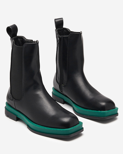 Women's high boots with a square toe in black and green Litepi - Footwear