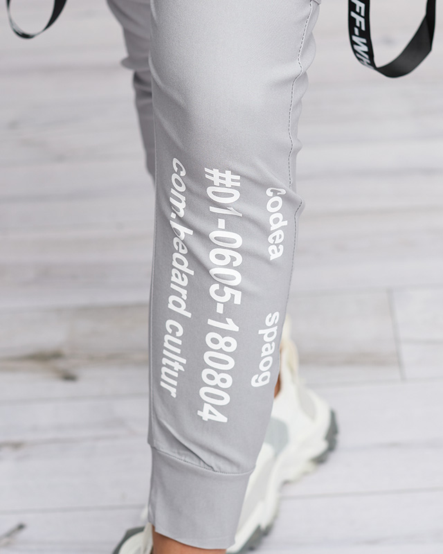 Gray women's cargo pants with inscriptions - Clothing