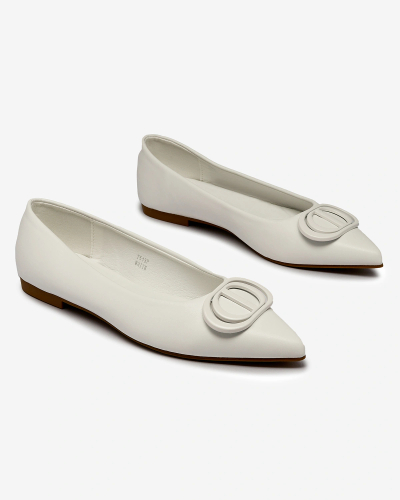 Royalfashion Белые женские балерины с заостренным носом и украшением на носу Manixy
