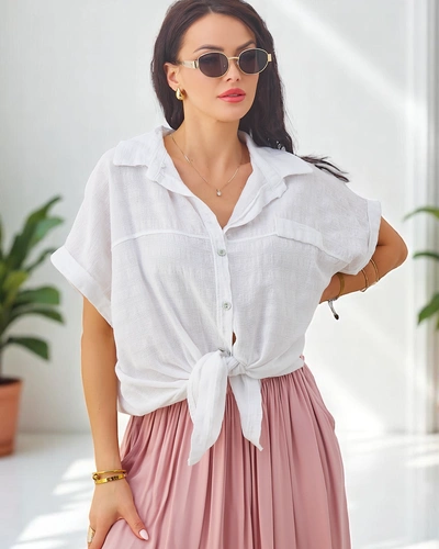 Royalfashion Naiste puuvillane särk mõõtudega ja lühikeste varrukatega