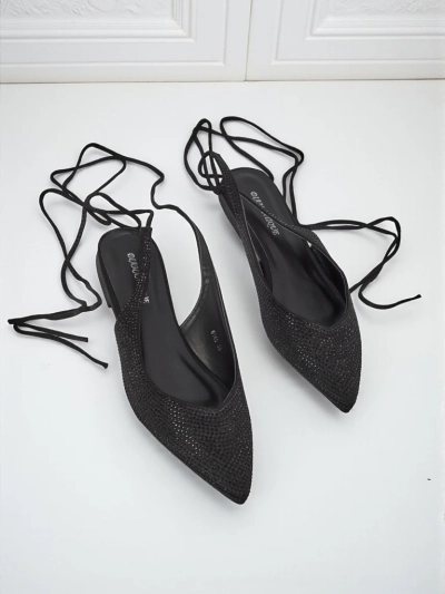 Damiane Nero Sandals - Black fabric-tied ballet flats, flat heel