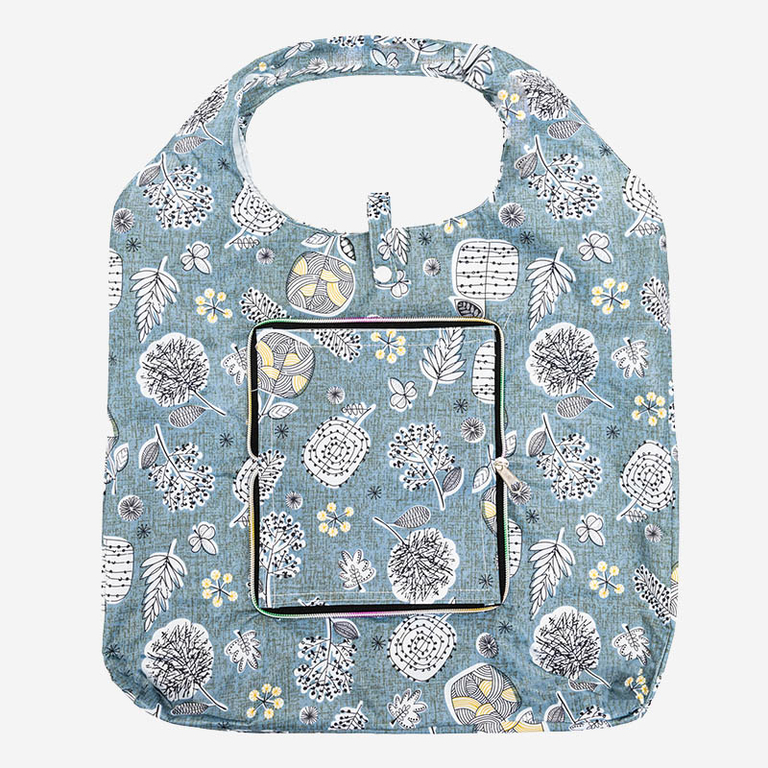 Gray, foldable, floral wallet shopping bag - Accessories