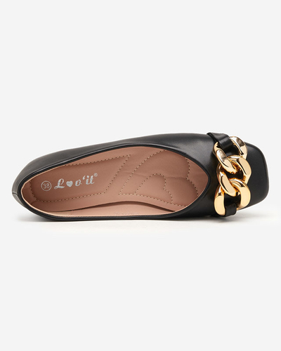 Black women's eco-leather ballerinas with golden gassi decoration - shoes