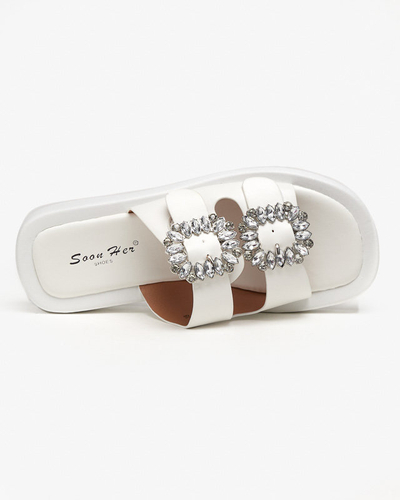 White women's slippers with crystals Azazel - Footwear