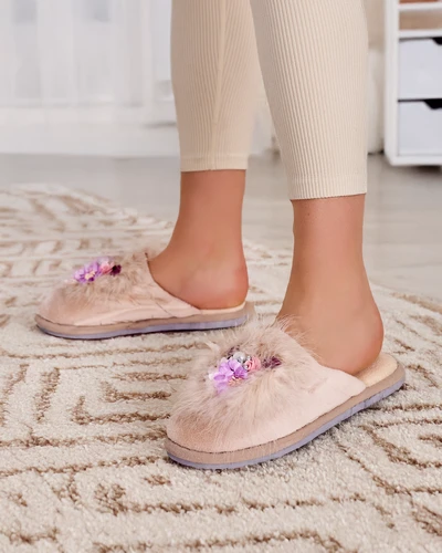 Royalfashion Women's fur slippers with flowers Ederra